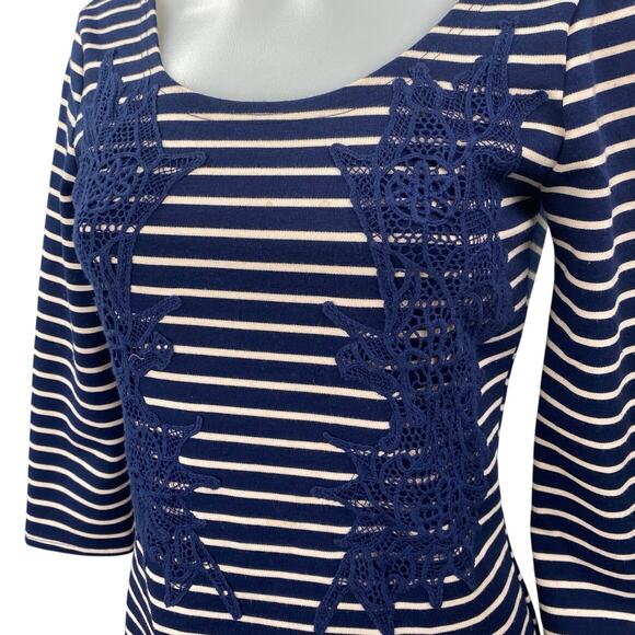 Free People Blue White Striped Embroidered Long Sleeve Fit & Flare Mini Dress XS - Picture 3 of 5